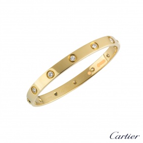 Cartier Yellow Gold Full Diamond Love Bracelet Size 17 B6040517